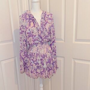 HEMANT & NANDITA Purple and Pink Floral Mini Dress NWT